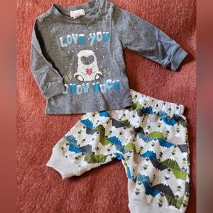 Peek 100% Cotton Gray and Blue Baby 2 Piece Set with Fun Yeti Print ,NEW